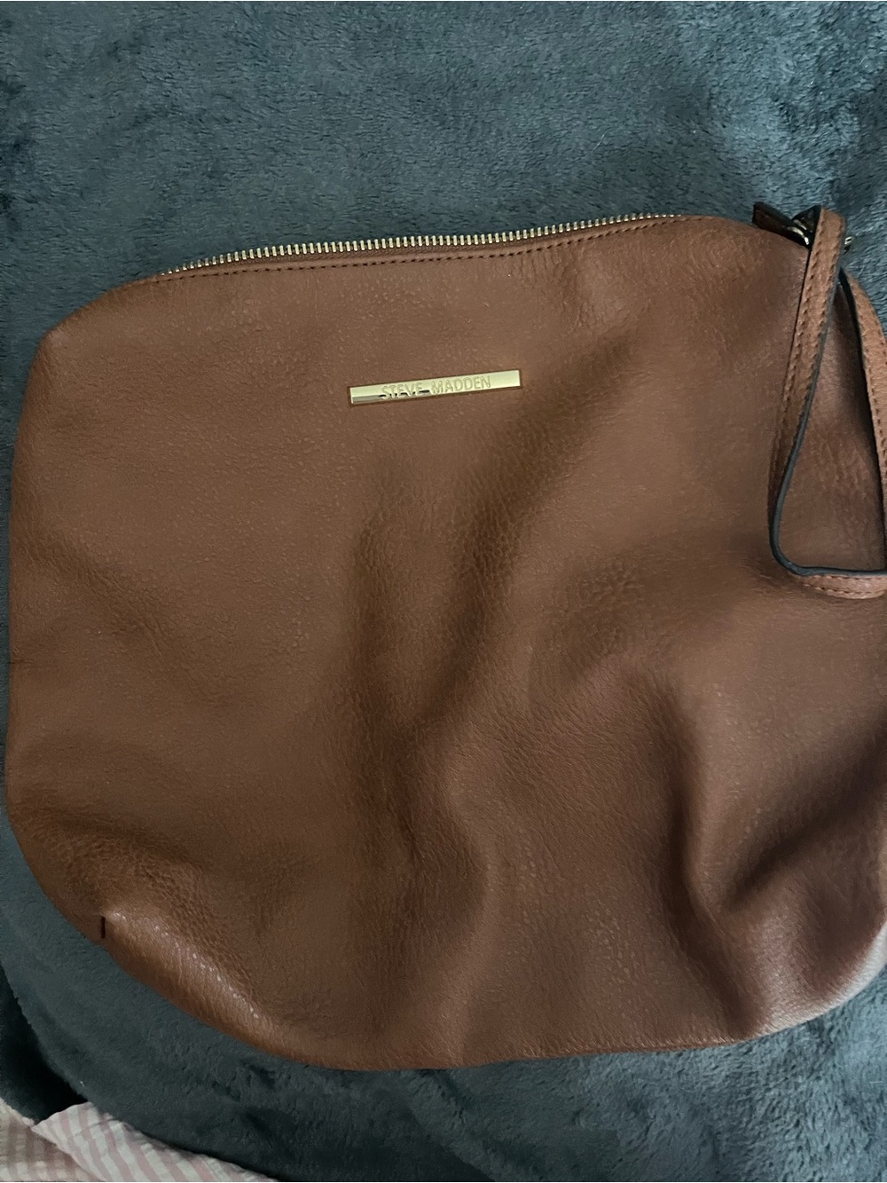 Steve Madden Brown Leather Shoulder Wristlet with Gold Accent